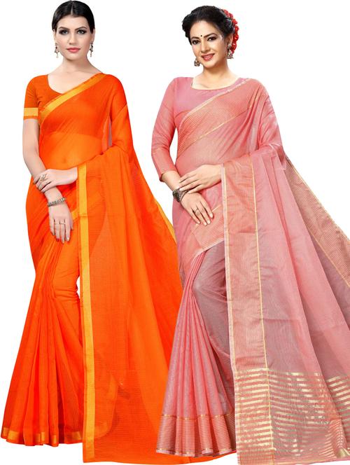 women pack of 2 casual wear combo sarees with blouse - 21455382 - Very Small Image - 1