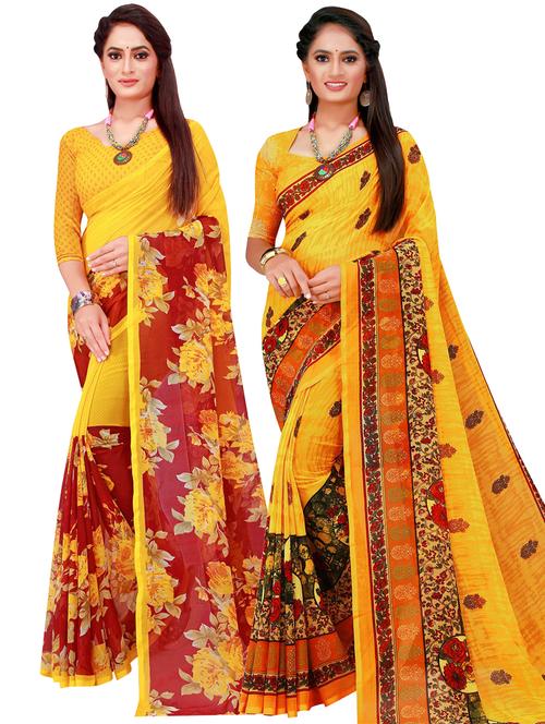 women pack of 2 casual wear combo sarees with blouse - 21455394 - Very Small Image - 1