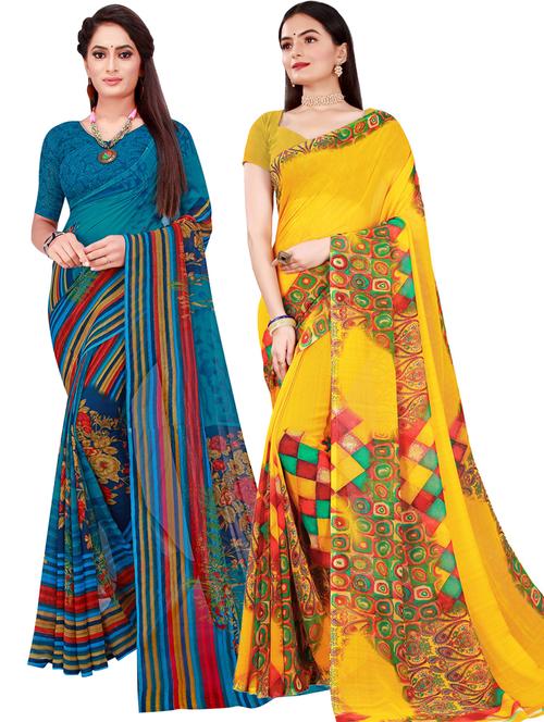 women pack of 2 casual wear combo sarees with blouse - 21455402 - Very Small Image - 1