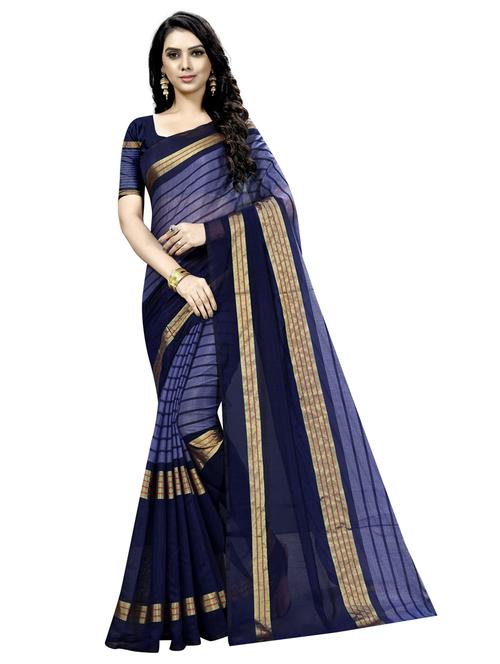 women navy blue stripes printed saree with blouse - 21455431 - Very Small Image - 1