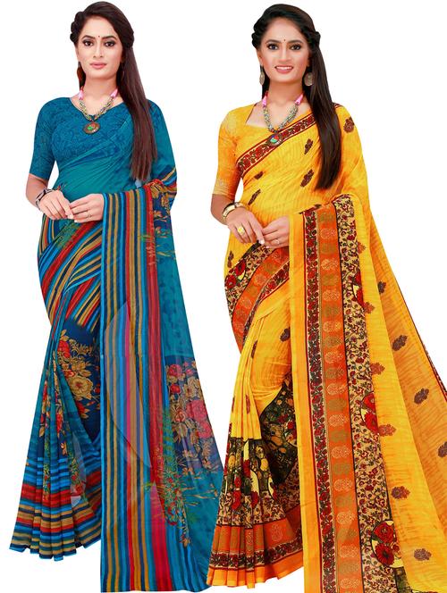 women pack of 2 casual wear combo sarees with blouse - 21455432 - Very Small Image - 1