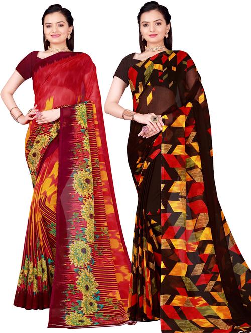 women pack of 2 casual wear combo sarees with blouse - 21455442 - Very Small Image - 1