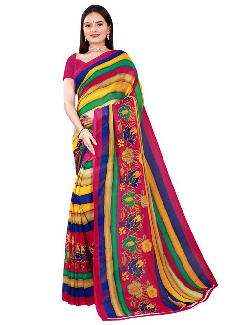 women multi colored printed saree with blouse - 21455444 - Very Small Image - 1