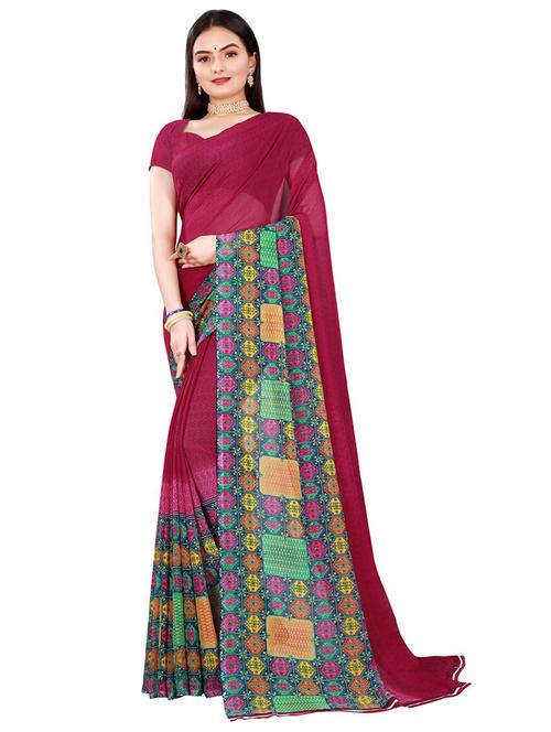 women purple printed georgette saree with blouse - 21455447 - Very Small Image - 1