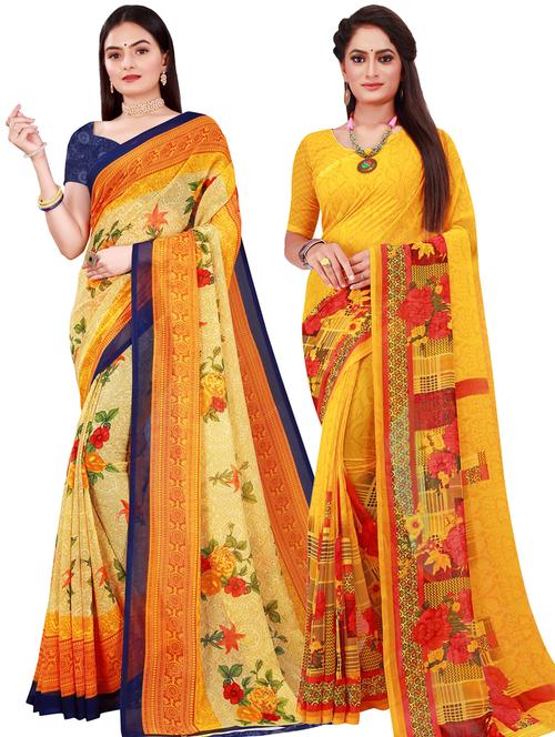 women pack of 2 casual wear combo sarees with blouse - 21455467 - Very Small Image - 1