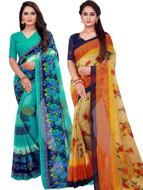women pack of 2 casual wear combo sarees with blouse - 21455478 - Very Small Image - 1