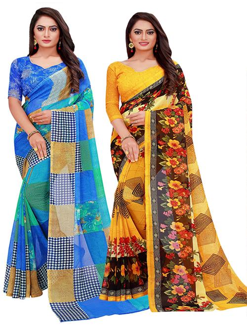 women pack of 2 casual wear combo sarees with blouse - 21455499 - Very Small Image - 1