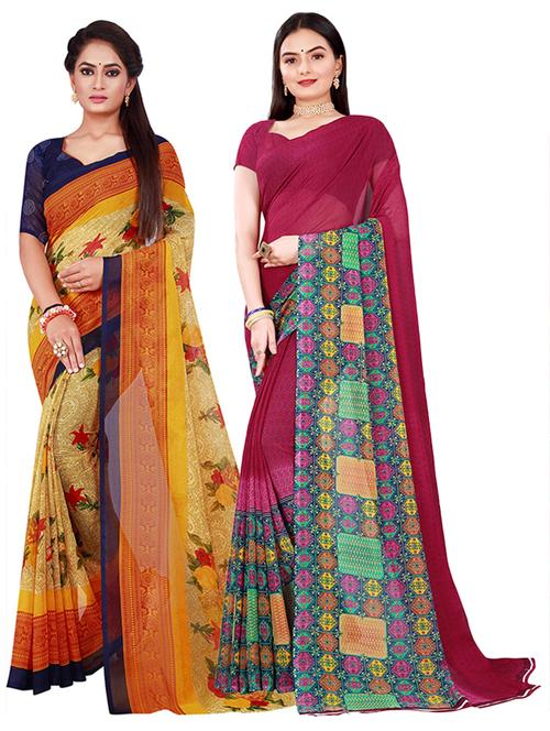 women pack of 2 casual wear combo sarees with blouse - 21455554 - Very Small Image - 1
