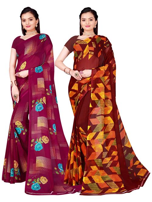 women pack of 2 casual wear combo sarees with blouse - 21455557 - Very Small Image - 1