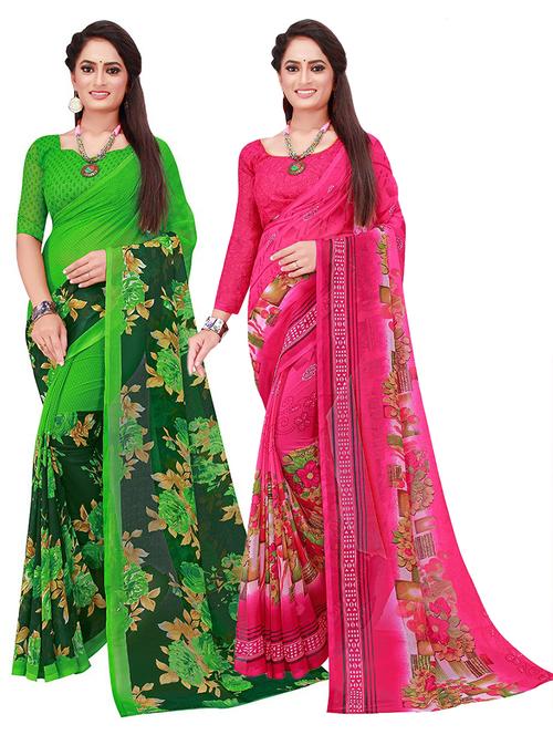 women pack of 2 casual wear combo sarees with blouse - 21455559 - Very Small Image - 1