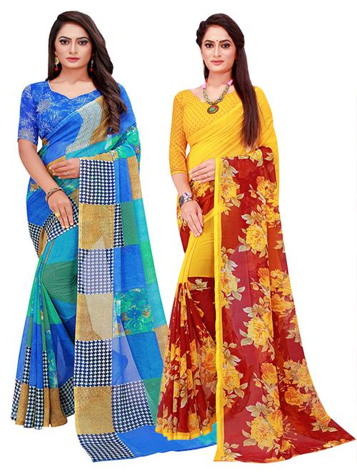 women pack of 2 casual wear combo sarees with blouse - 21455561 - Very Small Image - 1