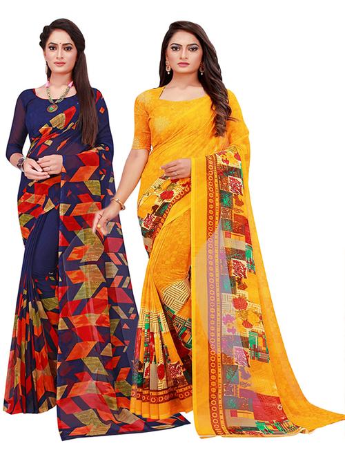 women pack of 2 casual wear combo sarees with blouse - 21455572 - Very Small Image - 1