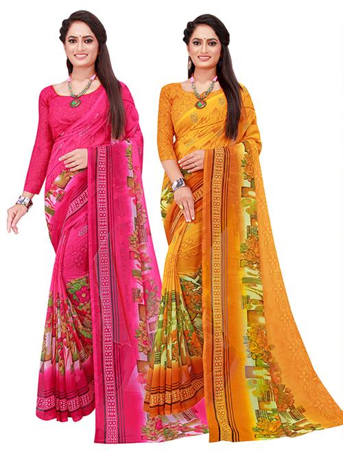 women pack of 2 casual wear combo sarees with blouse - 21455573 - Very Small Image - 1