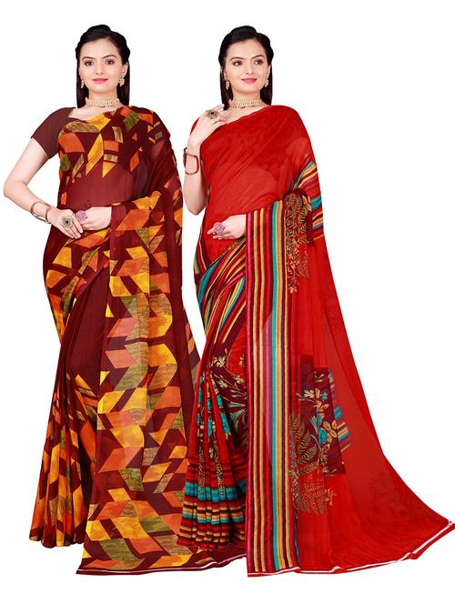 women pack of 2 casual wear combo sarees with blouse - 21455576 - Very Small Image - 1