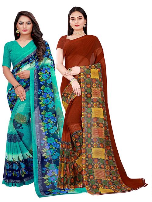 women pack of 2 casual wear combo sarees with blouse - 21455579 - Very Small Image - 1