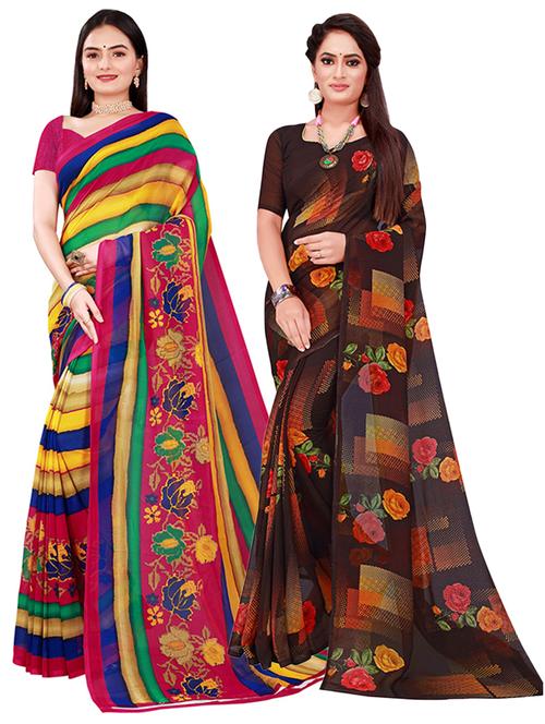 women pack of 2 casual wear combo sarees with blouse - 21455625 - Very Small Image - 1