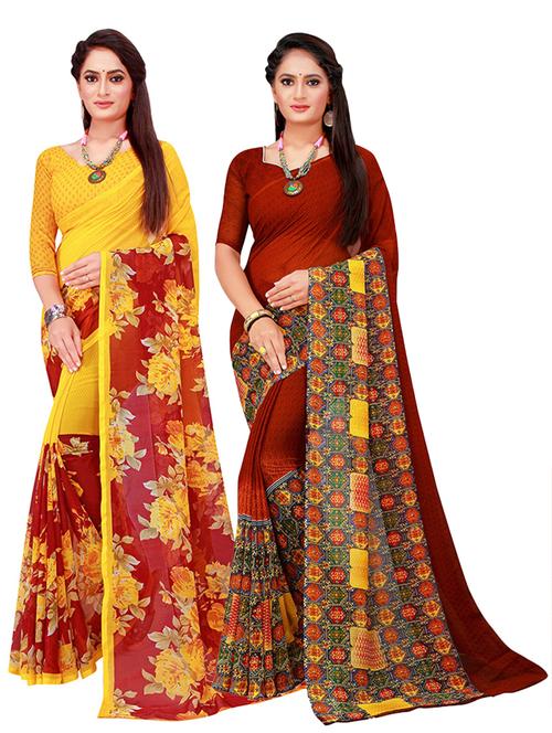 women pack of 2 casual wear combo sarees with blouse - 21455636 - Very Small Image - 1