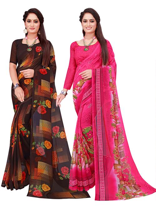 women pack of 2 casual wear combo sarees with blouse - 21455645 - Very Small Image - 1
