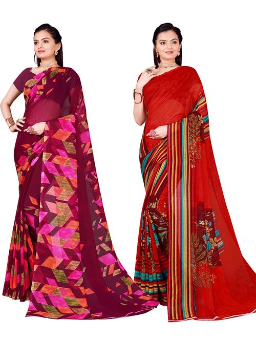 women pack of 2 casual wear combo sarees with blouse - 21455699 - Very Small Image - 1