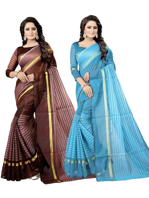 pack of 2 casual wear combo sarees with blouse - 21455700 - Very Small Image - 1