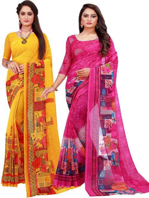 women pack of 2 casual wear combo sarees with blouse - 21455704 - Very Small Image - 1