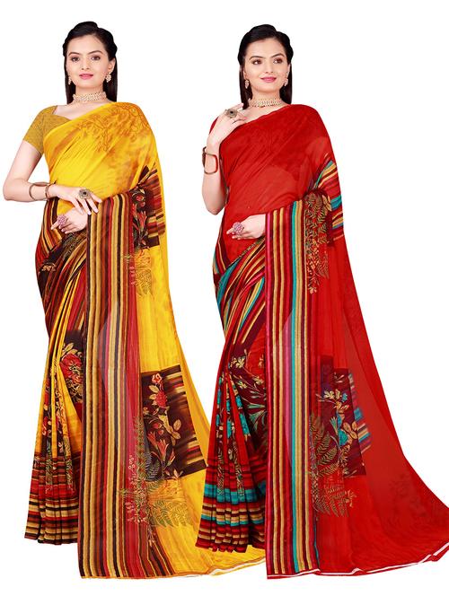 women pack of 2 casual wear combo sarees with blouse - 21455706 - Very Small Image - 1