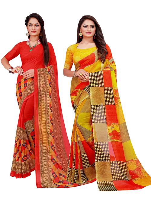 women pack of 2 casual wear combo sarees with blouse - 21455709 - Very Small Image - 1