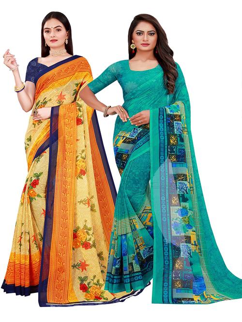 women pack of 2 casual wear combo sarees with blouse - 21455725 - Very Small Image - 1