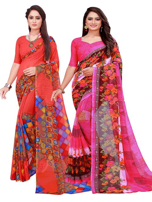 women pack of 2 casual wear combo sarees with blouse - 21455728 - Very Small Image - 1
