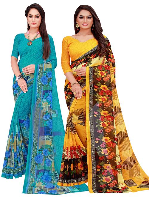 pack of 2 casual wear combo sarees with blouse - 21455783 - Very Small Image - 1