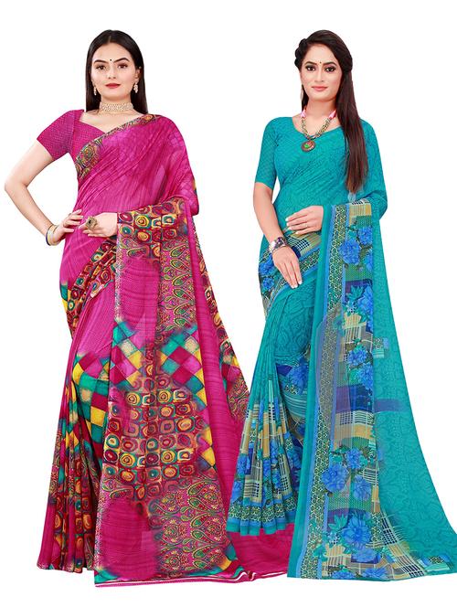 pack of 2 casual wear combo sarees with blouse - 21455801 - Very Small Image - 1