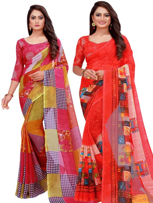 women pack of 2 casual wear combo sarees with blouse - 21455833 - Very Small Image - 1
