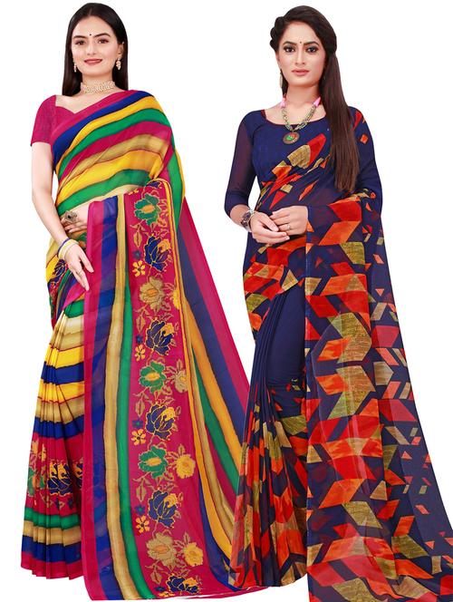 pack of 2 casual wear combo sarees with blouse - 21455834 - Very Small Image - 1