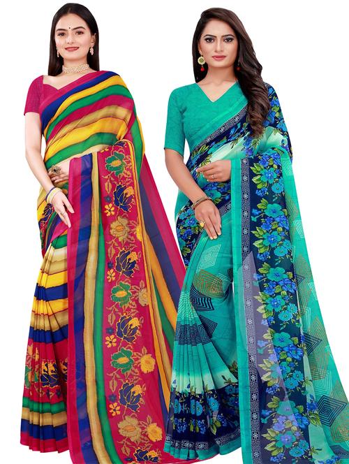 pack of 2 casual wear combo sarees with blouse - 21455868 - Very Small Image - 1