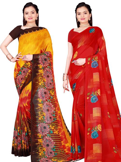 pack of 2 casual wear combo sarees with blouse - 21455870 - Very Small Image - 1