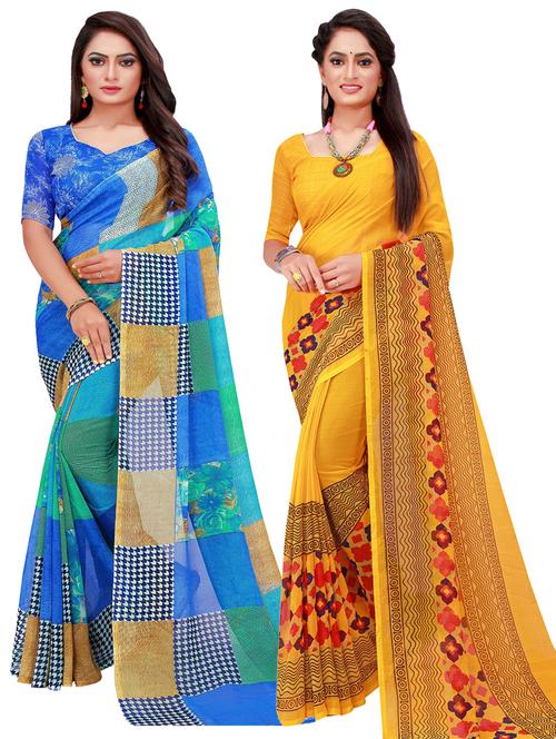 pack of 2 casual wear combo sarees with blouse - 21455900 - Very Small Image - 1