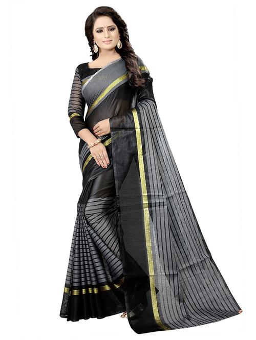 women black stripes printed saree with blouse - 21455941 - Very Small Image - 1