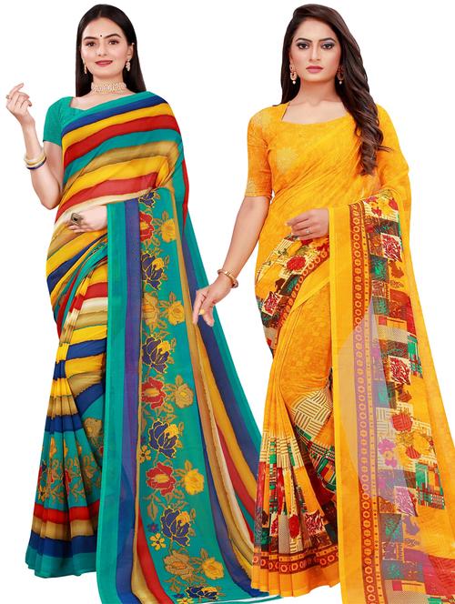 women pack of 2 casual wear combo sarees with blouse - 21455945 - Very Small Image - 1