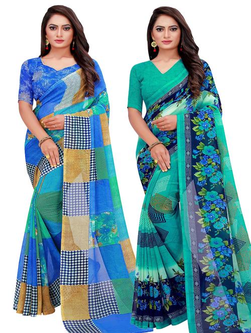 pack of 2 casual wear combo sarees with blouse - 21455951 - Very Small Image - 1