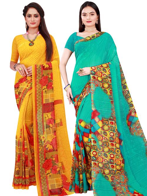 women pack of 2 casual wear combo sarees with blouse - 21455952 - Very Small Image - 1