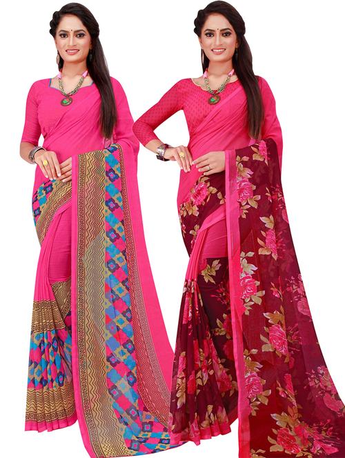 women pack of 2 casual wear sarees with blouse - 21455962 - Very Small Image - 1