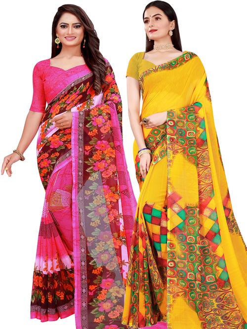 women pack of 2 casual wear combo sarees with blouse - 21455968 - Very Small Image - 1