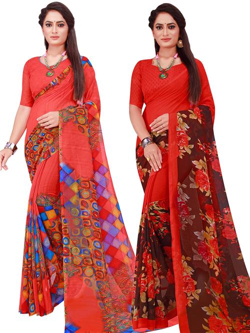 women pack of 2 casual wear combo sarees with blouse - 21455980 - Very Small Image - 1