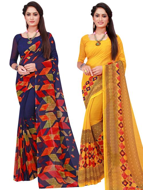 women pack of 2 casual wear sarees with blouse - 21455987 - Very Small Image - 1