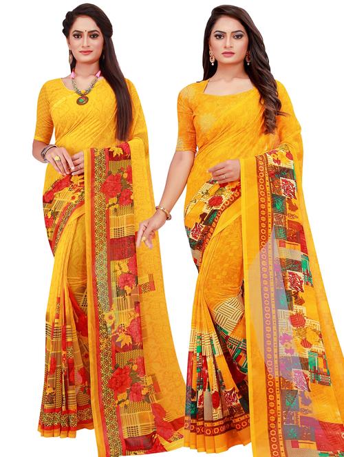 women pack of 2 casual wear combo sarees with blouse - 21456000 - Very Small Image - 1