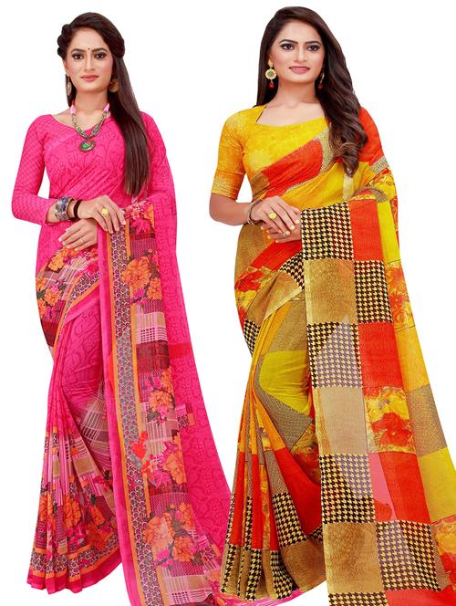 women pack of 2 casual wear combo sarees with blouse - 21456011 - Very Small Image - 1