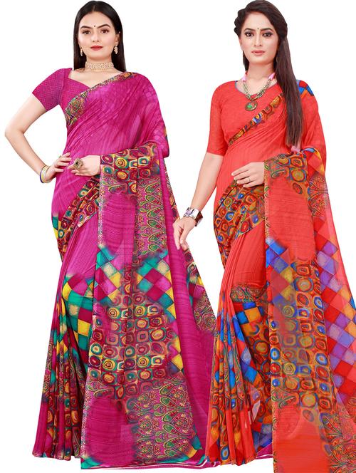 pack of 2 casual wear combo sarees with blouse - 21456015 - Very Small Image - 1