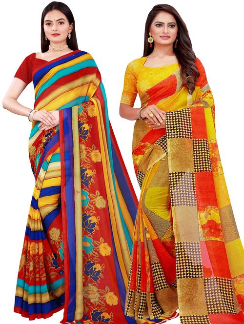 pack of 2 casual wear combo sarees with blouse - 21456024 - Very Small Image - 1