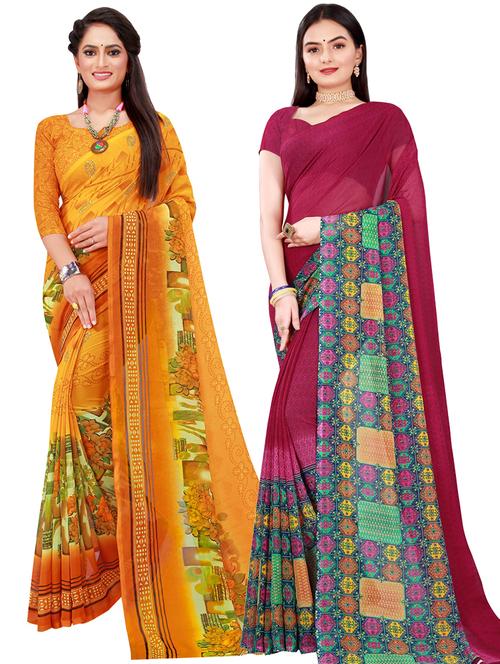 women pack of 2 casual wear combo sarees with blouse - 21456025 - Very Small Image - 1
