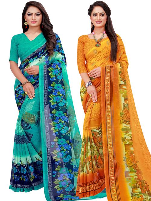 women pack of 2 casual wear combo sarees with blouse - 21456032 - Very Small Image - 1